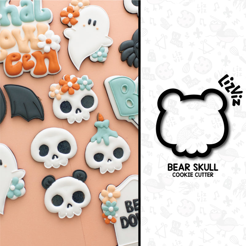 Cute Bear Skull cookie cutter. Halloween Cookie Cutter. With Stamp. Groovy Halloween.