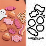Halloween candy cookie cutter set of 6 with option of stencils or embossers
