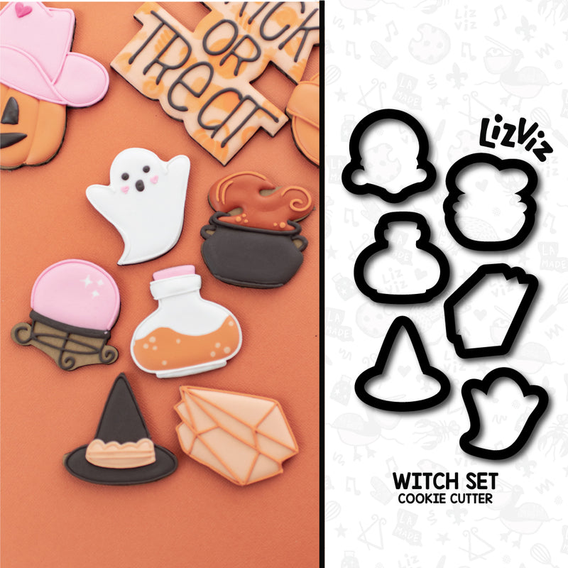 witch cookie cutter set of 6 with option of stencils or embossers