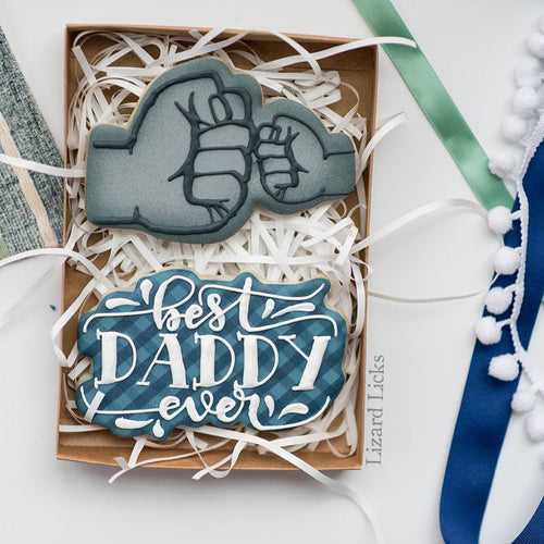 Father's Day Cookie Cutter. Father and Older Son Fist Bump. Knucks.