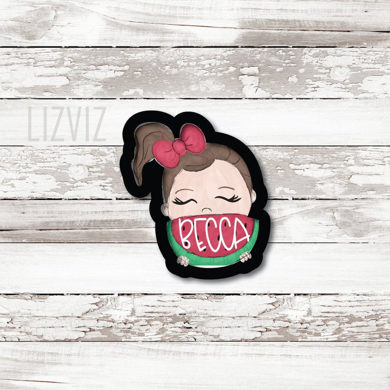 Watermelon Girl Plaque. Summer Cookie Cutter.