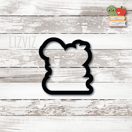 School Cookie Cutter. Worm with Apple Bookstack. Teacher Appreciation Cookie Cutter. Graduation Cookie Cutter.