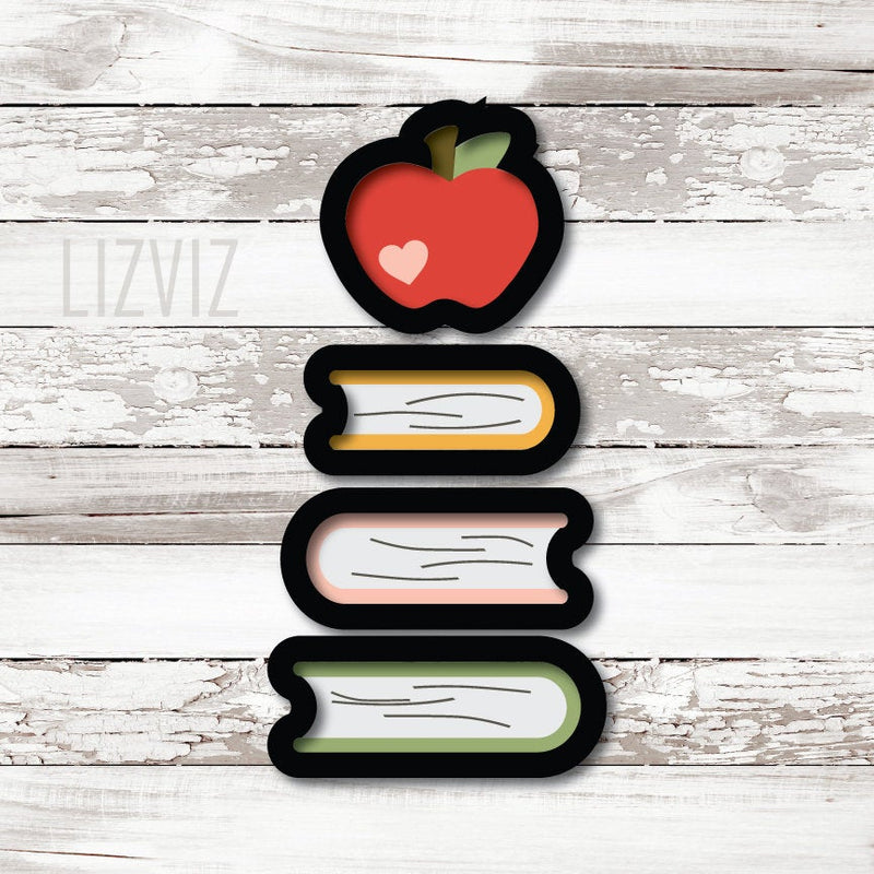 School Cookie Cutter Set. Apple and Book Stack Set. Teacher Appreciation Cookie Cutter. Graduation Cookie Cutter.