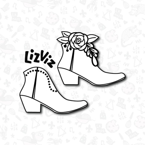 Low Cut Boot Cookie Cutter with floral option. Disco Cowgirl Cookie Cutter.