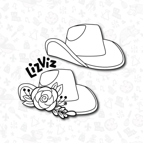 Cowboy hat Cookie Cutter with floral option. Disco Cowgirl Cookie Cutter.