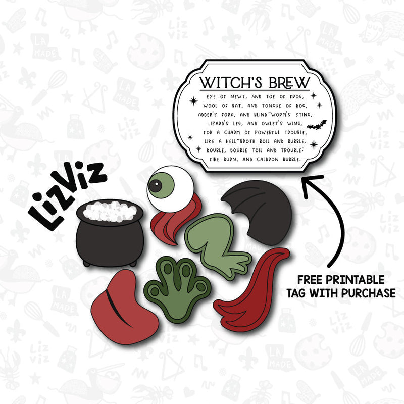Halloween Mini cookie cutter set. Mini Set. 7 cutters included. Witch's Brew set. Free Printable.