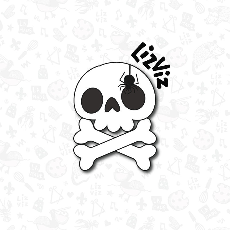 Skull with Crossbones under Cookie Cutter. Halloween Cookie Cutter. Pirate Cookie Cutter.