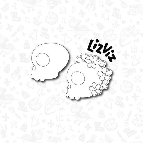 Side Skull Cookie Cutter. with flowers. Halloween Cookie Cutter. With Stamp. Groovy Halloween.
