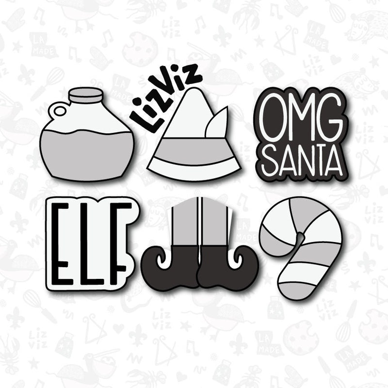 Elf Mini Cookie Cutters. Mini set of 6 cookie cutters. With Stamp Option. 2 inches tall.
