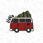 Van Cookie Cutter. Groovy Cookie Cutter. Side View. Holiday Van. With Tree on top.