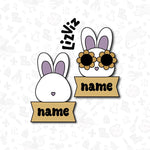 easter bunny cookie cutter with sunglasses with name plaque