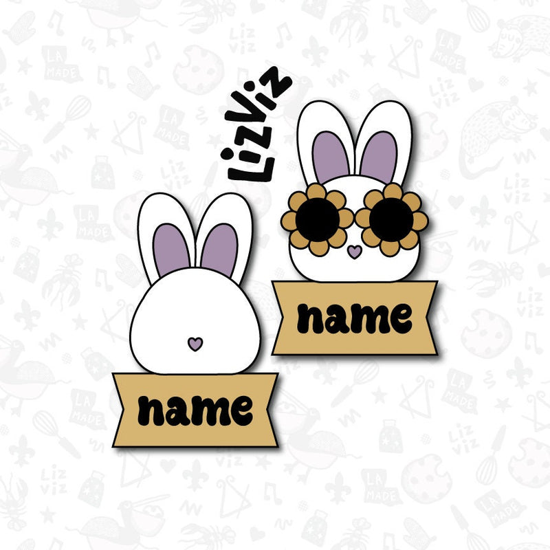 easter bunny cookie cutter with sunglasses with name plaque