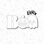 boo cookie cutter with ghost and pumpkin
