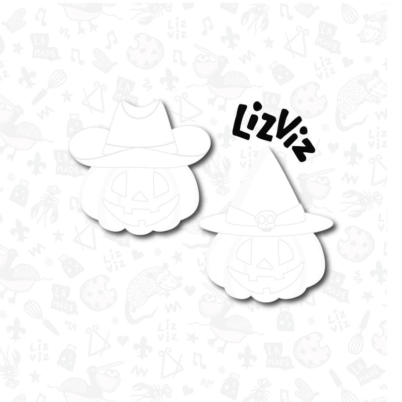 pumpkin cookie cutter with cowboy hat or witch hat