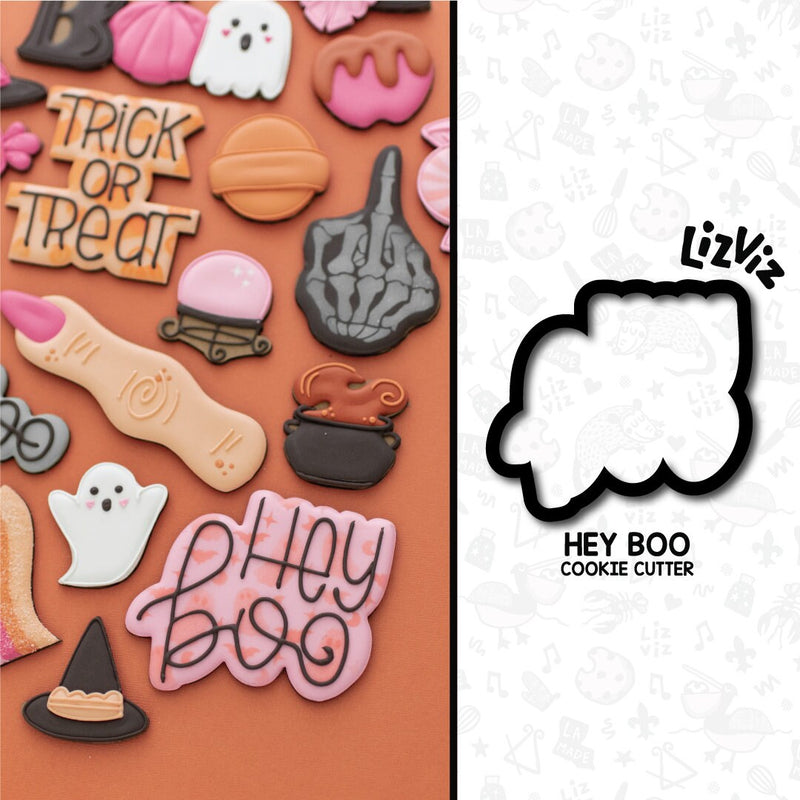hey boo cookie cutter with stencil or embosser option