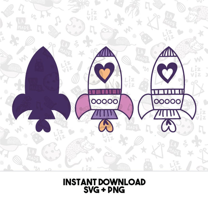 Valentine Space Rocket SVG. Instant Digital download. Space Clipart PNG PDF