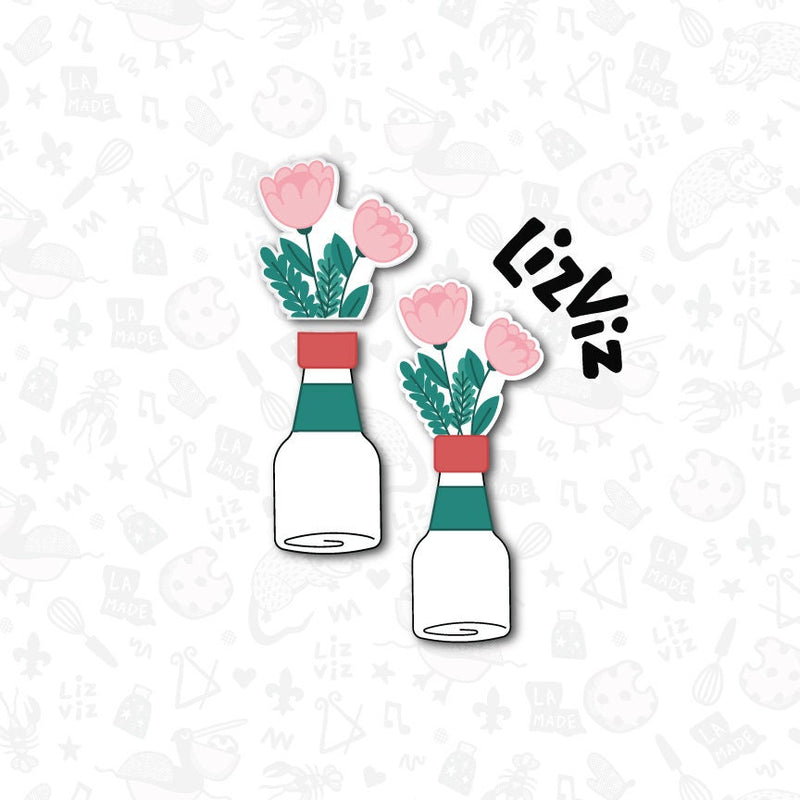 cajun valentine cutter floral hot sauce bottle cookie cutter with stencil or embosser option PNG download available