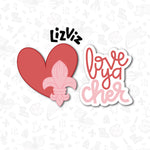 Cajun Valentine's Day cookie cutter set with stencil or embosser option PNG download available love ya cher