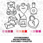 Valentine PYO PNG bundle paint your own instant download