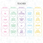 Teacher Conversation Heart Candy Cookie Stencil. Valentines.