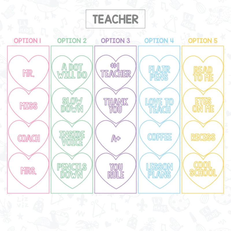 Teacher Conversation Heart Candy Cookie Stencil. Valentines.